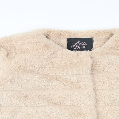 Little Miss Girls Beige Jacket Size XS Snap - Faux Fur