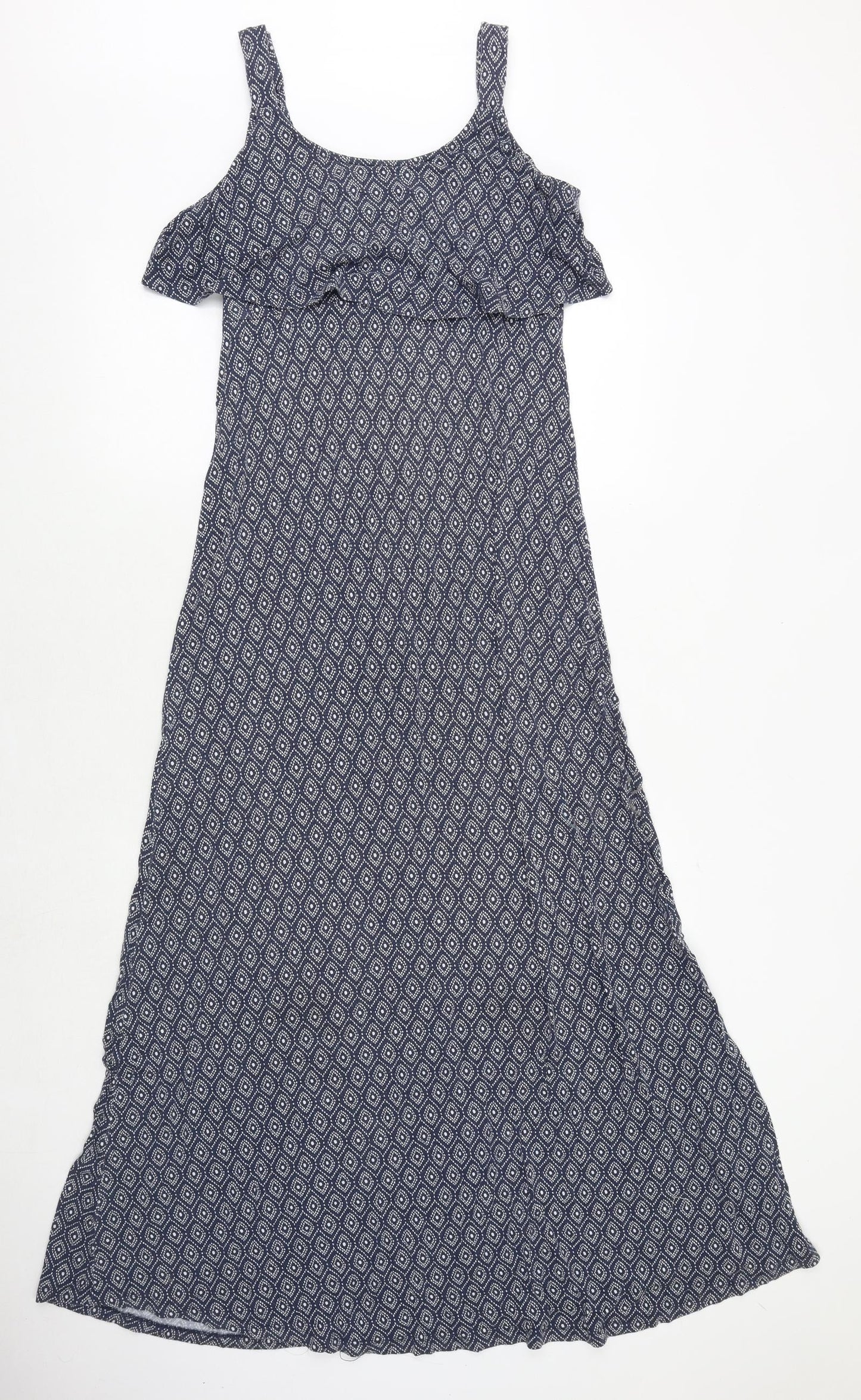 JoJo Maman Bébé Womens Blue Geometric Viscose Maxi Size S Scoop Neck Pullover