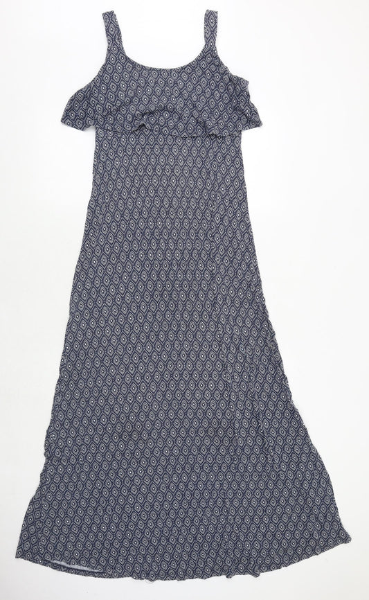JoJo Maman Bébé Womens Blue Geometric Viscose Maxi Size S Scoop Neck Pullover