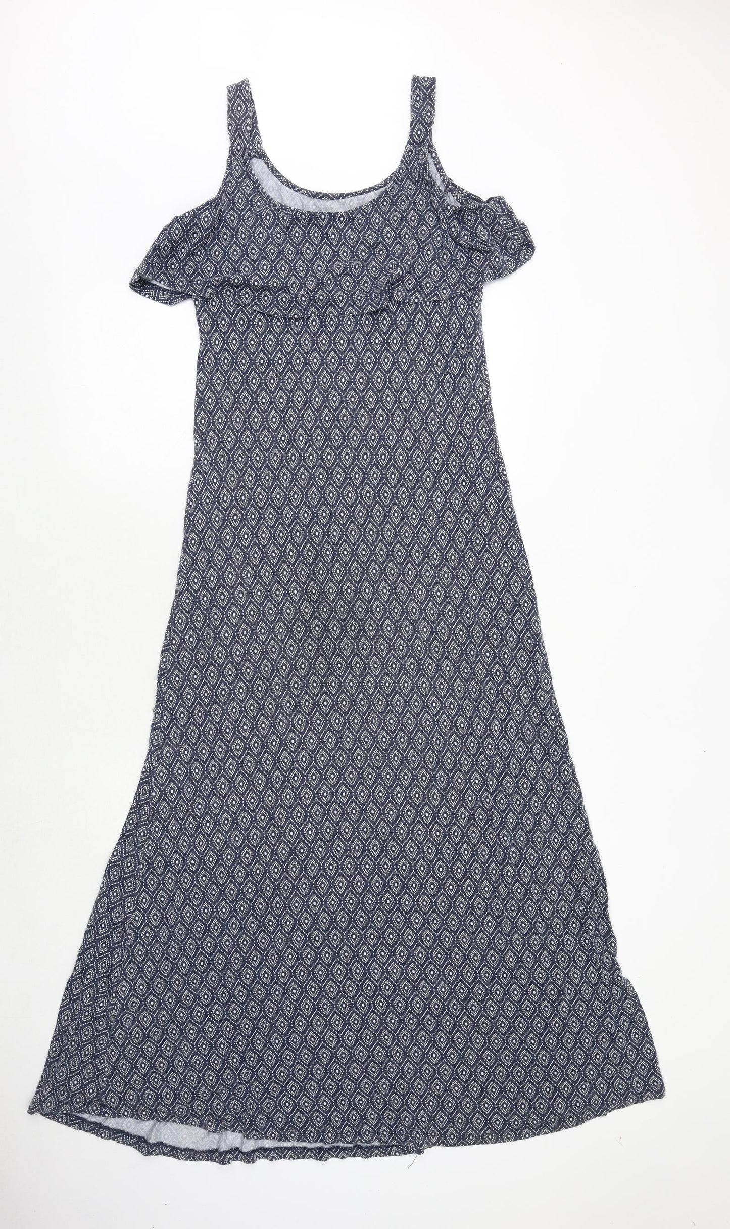 JoJo Maman Bébé Womens Blue Geometric Viscose Maxi Size S Scoop Neck Pullover