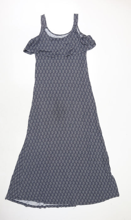JoJo Maman Bébé Womens Blue Geometric Viscose Maxi Size S Scoop Neck Pullover