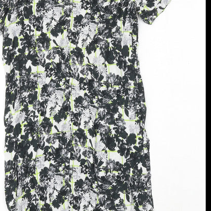 Miss Selfridge Womens Black Floral Viscose Shift Size 10 Round Neck Button