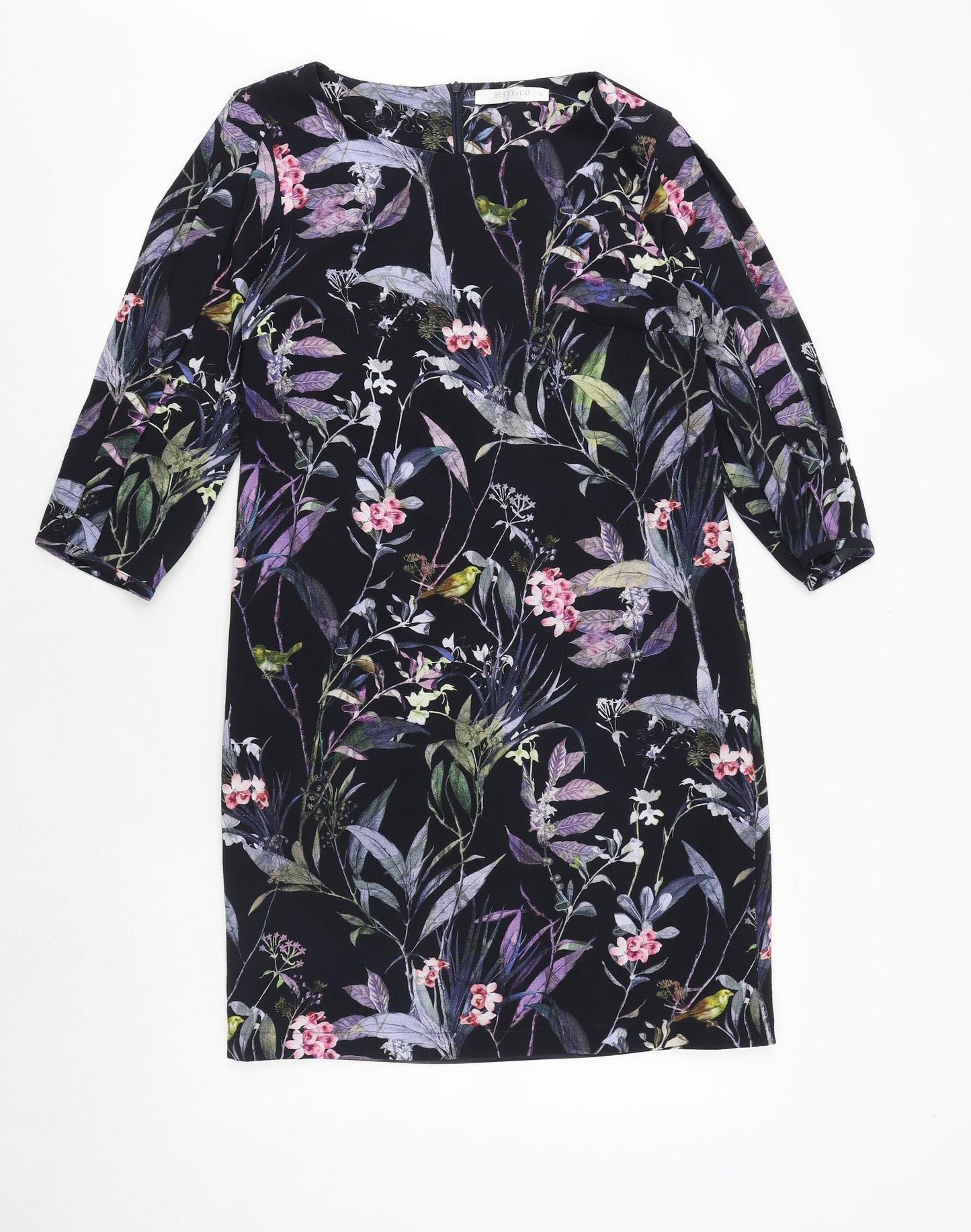 Betty&Co Womens Black Floral Polyester A-Line Size 8 Round Neck Zip