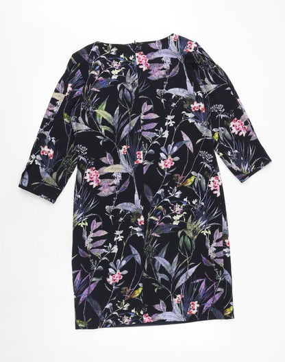 Betty&Co Womens Black Floral Polyester A-Line Size 8 Round Neck Zip