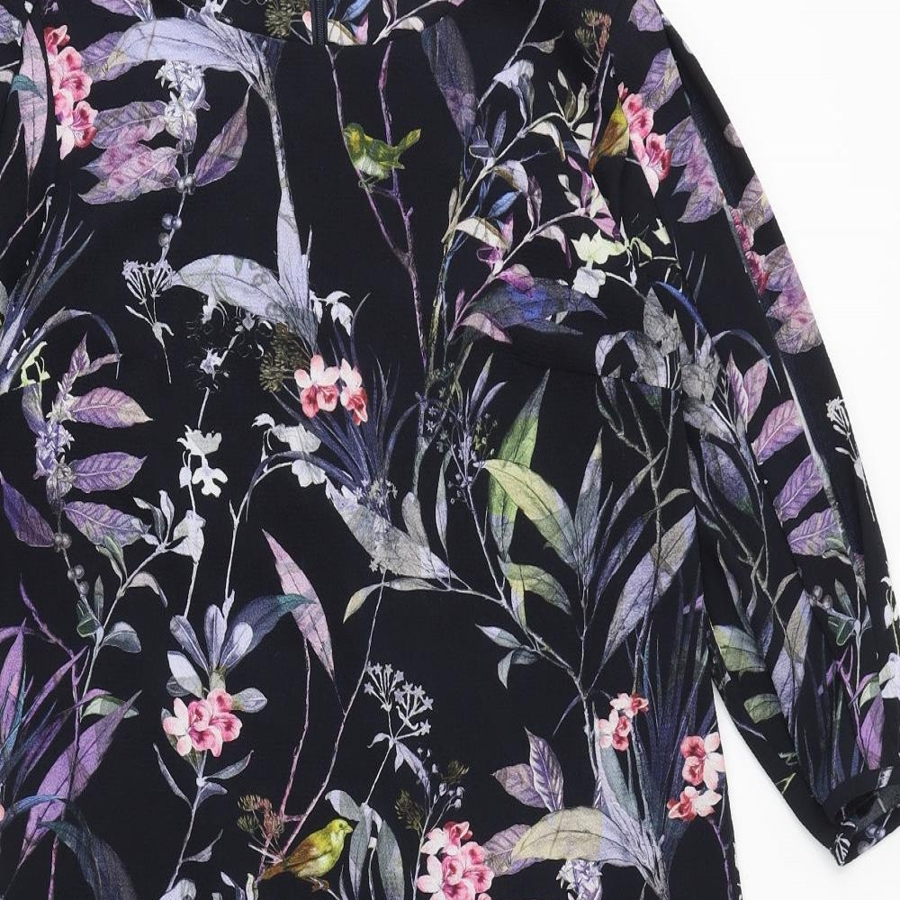 Betty&Co Womens Black Floral Polyester A-Line Size 8 Round Neck Zip