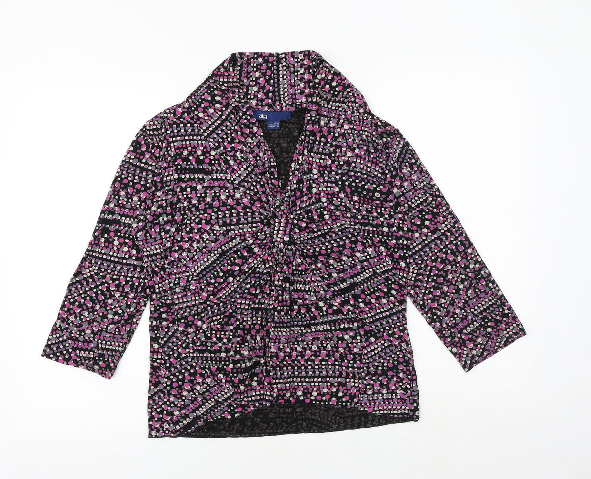 Aria Womens Pink Geometric Viscose Basic Blouse Size 14 V-Neck