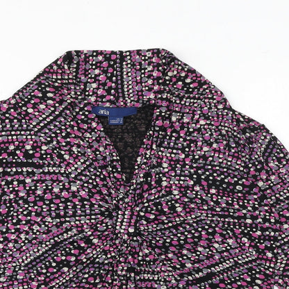 Aria Womens Pink Geometric Viscose Basic Blouse Size 14 V-Neck