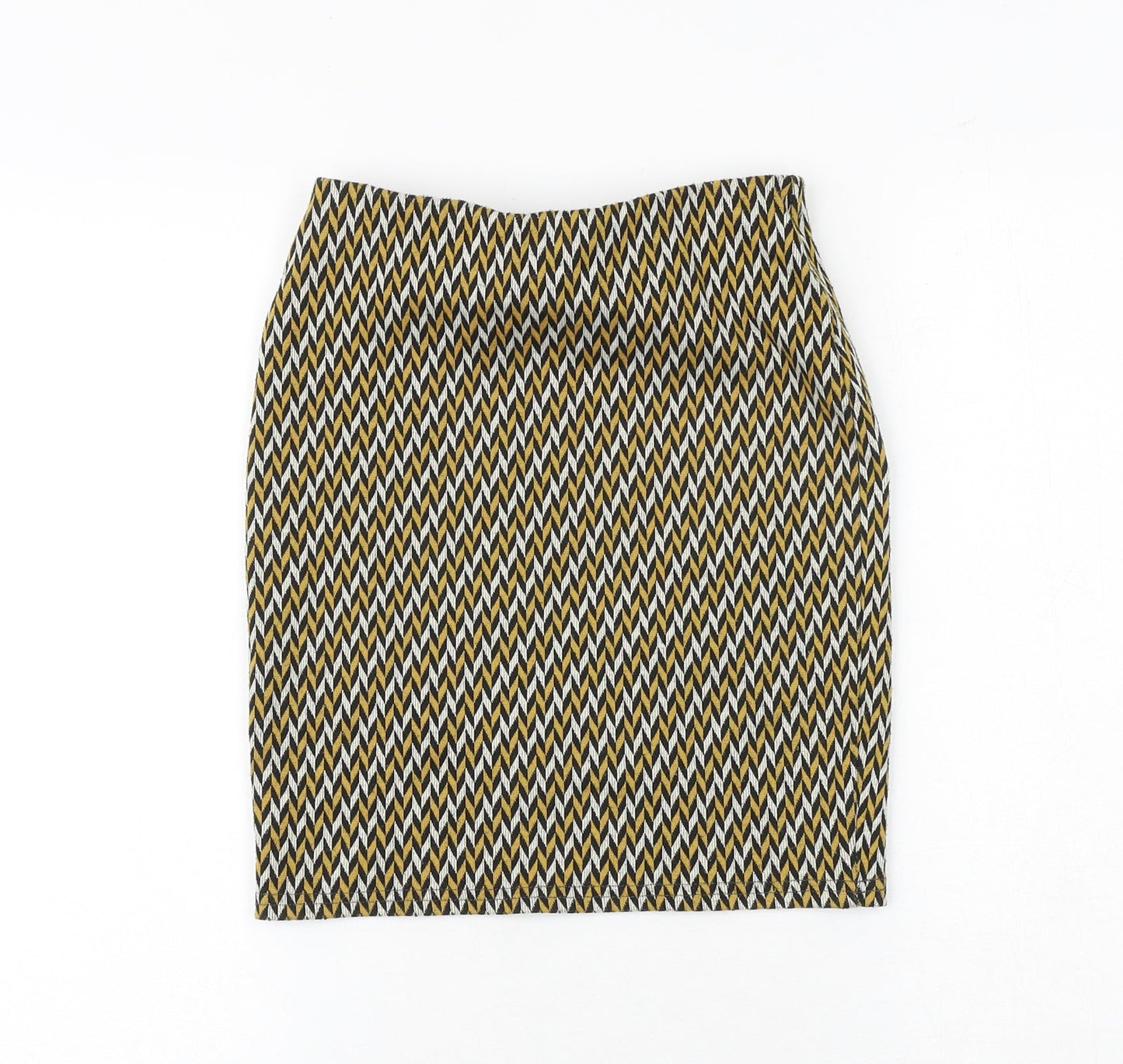 New Look Womens Yellow Geometric Polyester A-Line Skirt Size 6