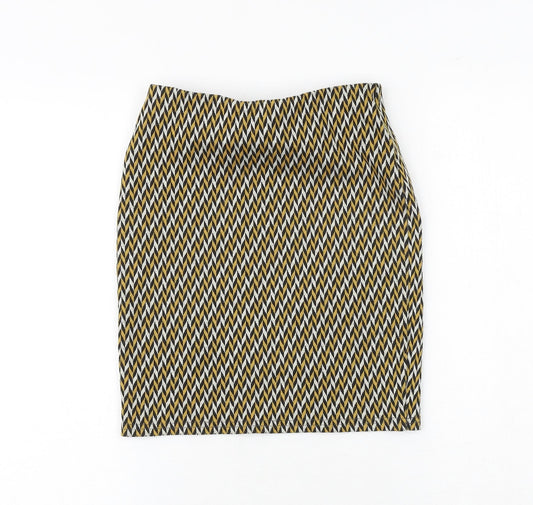 New Look Womens Yellow Geometric Polyester A-Line Skirt Size 6