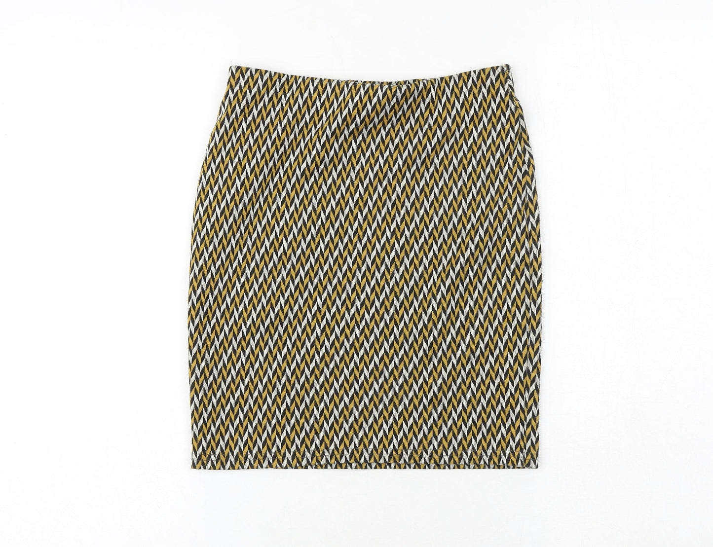 New Look Womens Yellow Geometric Polyester A-Line Skirt Size 6