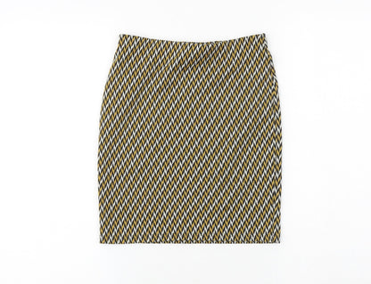 New Look Womens Yellow Geometric Polyester A-Line Skirt Size 6