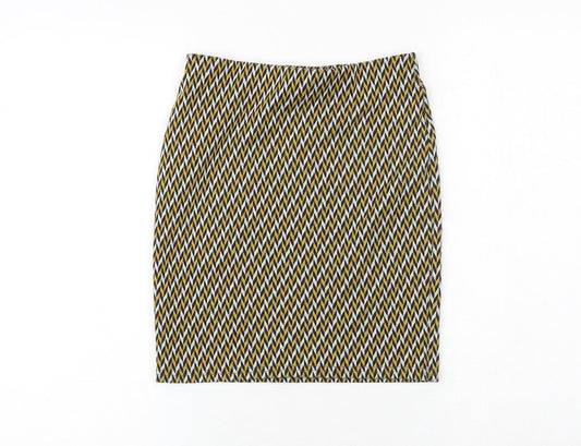 New Look Womens Yellow Geometric Polyester A-Line Skirt Size 6