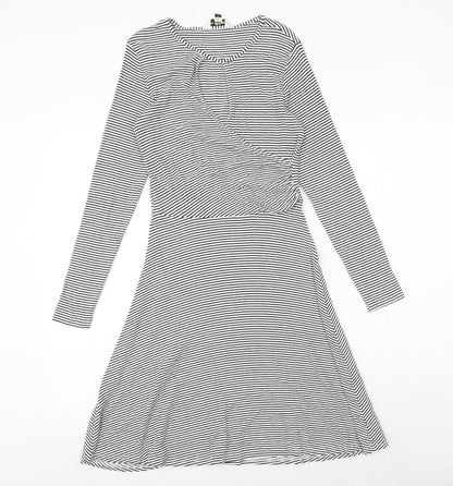 Miss Selfridge Womens Black Striped Viscose Trapeze & Swing Size 12 Round Neck Pullover