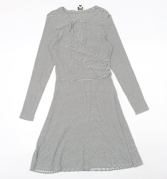 Miss Selfridge Womens Black Striped Viscose Trapeze & Swing Size 12 Round Neck Pullover