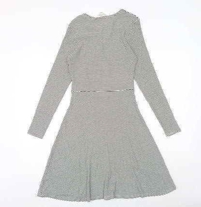 Miss Selfridge Womens Black Striped Viscose Trapeze & Swing Size 12 Round Neck Pullover