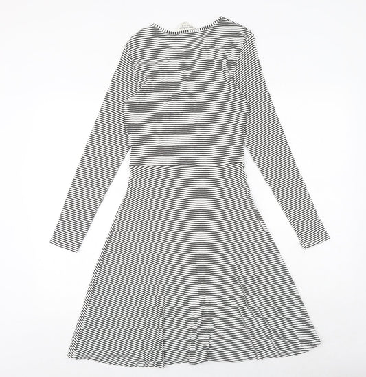 Miss Selfridge Womens Black Striped Viscose Trapeze & Swing Size 12 Round Neck Pullover