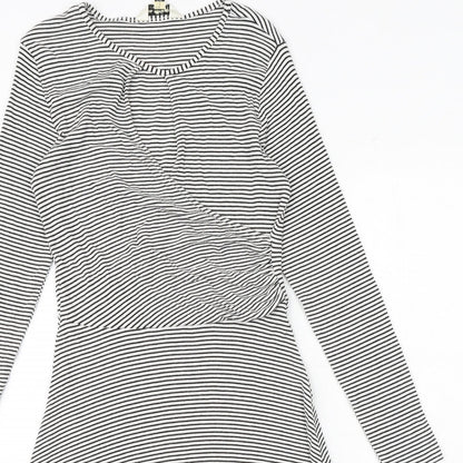 Miss Selfridge Womens Black Striped Viscose Trapeze & Swing Size 12 Round Neck Pullover
