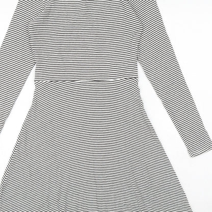 Miss Selfridge Womens Black Striped Viscose Trapeze & Swing Size 12 Round Neck Pullover