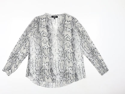 A&G Womens Grey Animal Print Polyester Basic Blouse Size 12 V-Neck