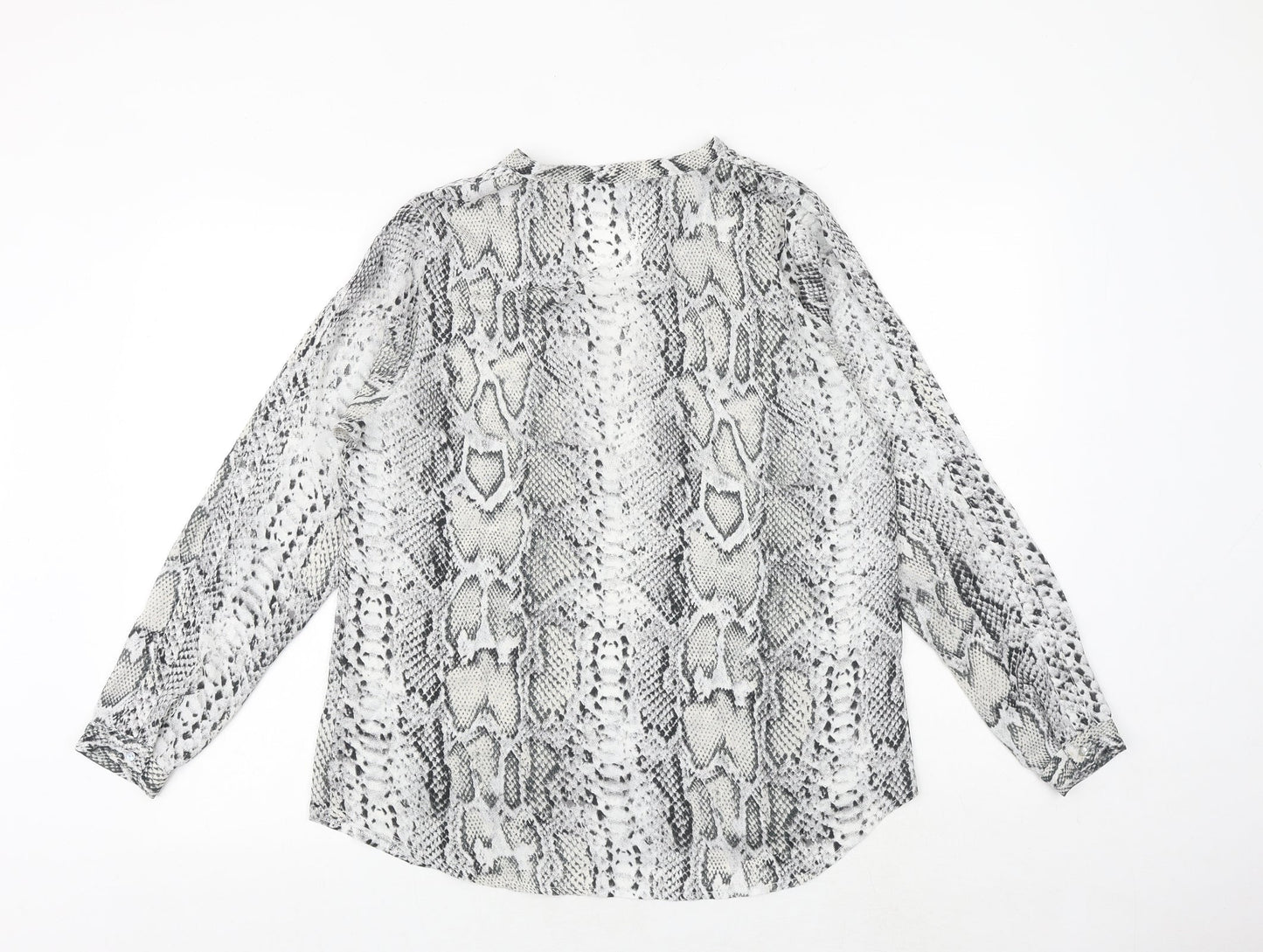 A&G Womens Grey Animal Print Polyester Basic Blouse Size 12 V-Neck