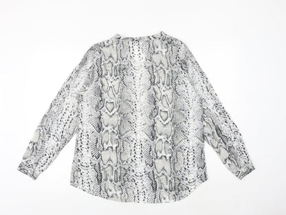 A&G Womens Grey Animal Print Polyester Basic Blouse Size 12 V-Neck