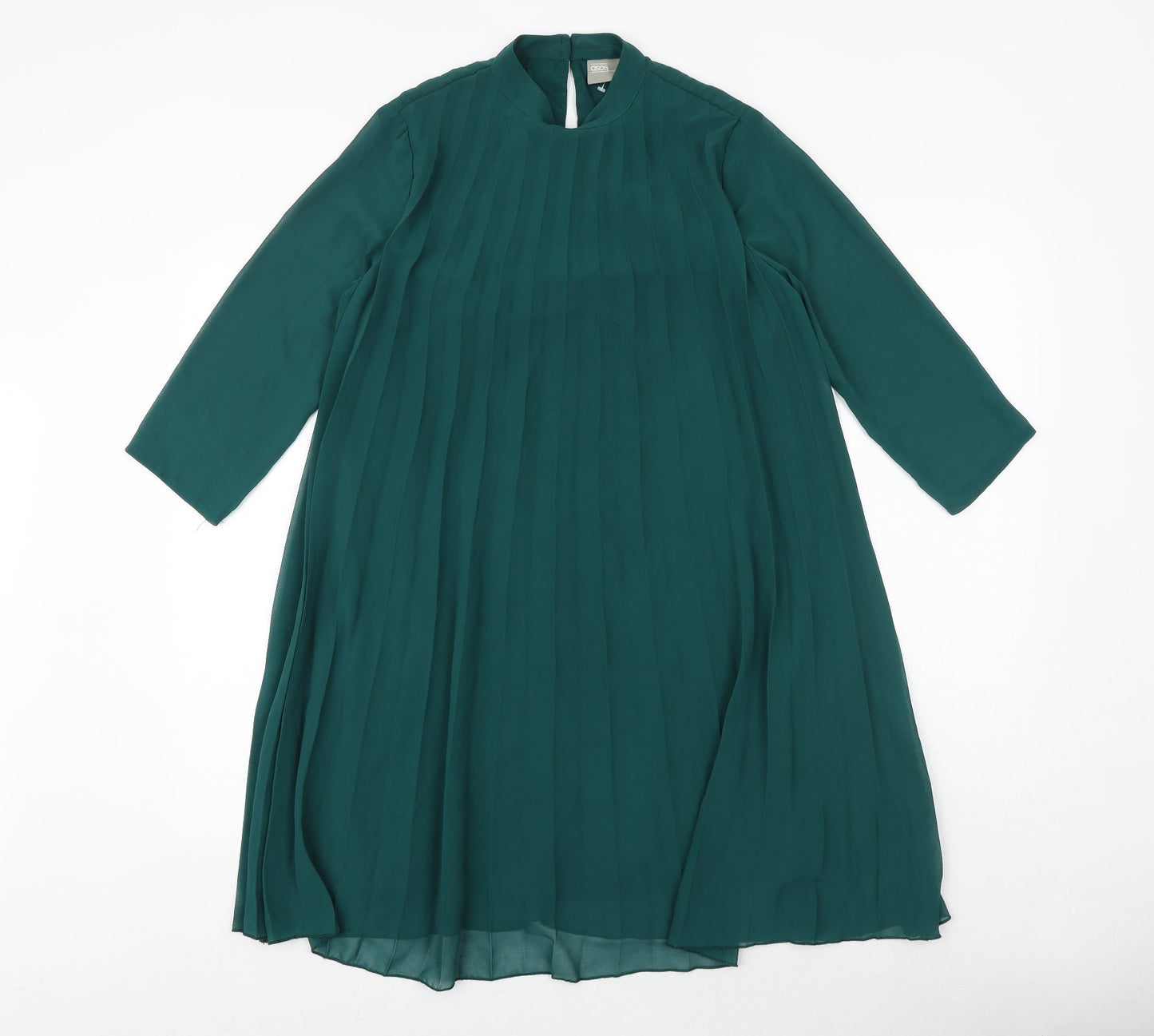ASOS Womens Green Polyester Trapeze & Swing Size 8 Round Neck Button