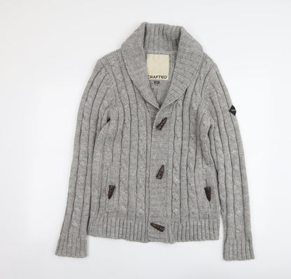 Crafted Womens Grey Collared Acrylic Cardigan Jumper Size S