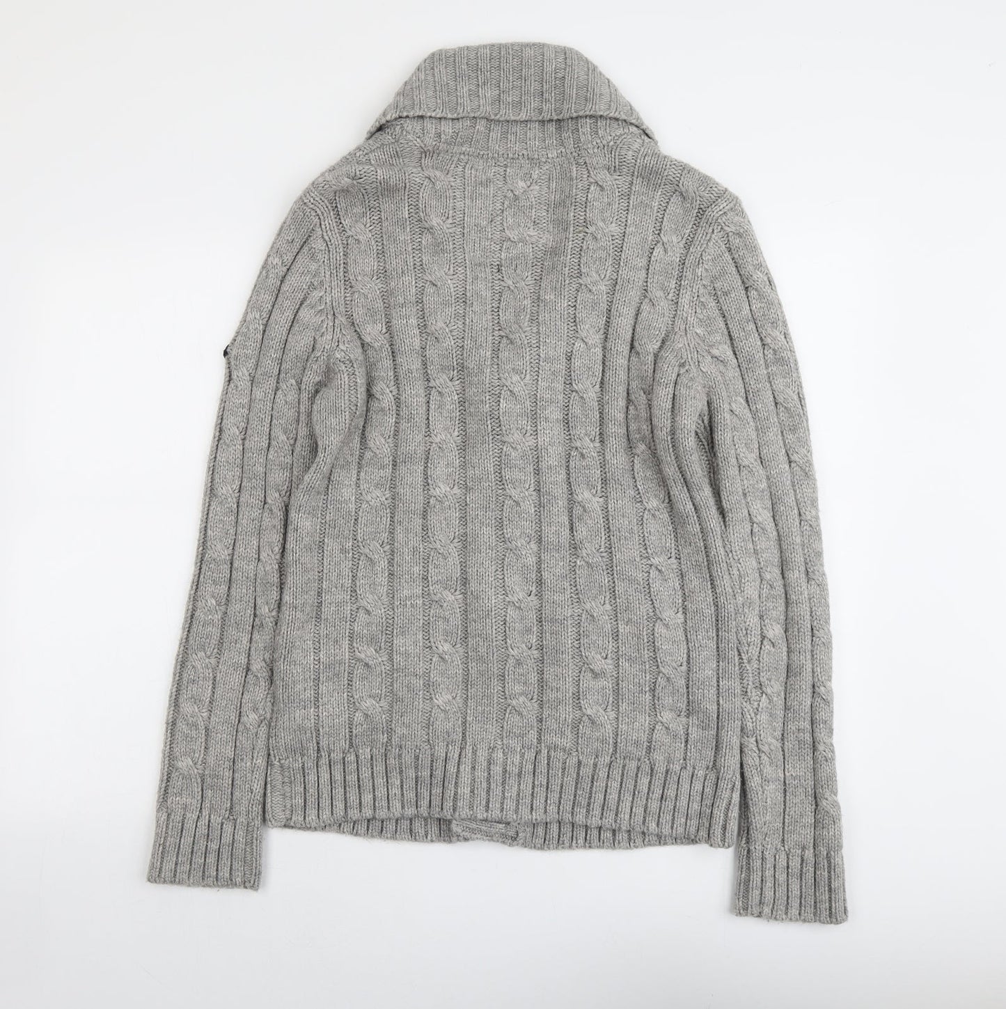 Crafted Womens Grey Collared Acrylic Cardigan Jumper Size S