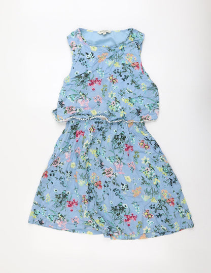 Brave Soul Womens Blue Floral Viscose Mini Size S Boat Neck Pullover