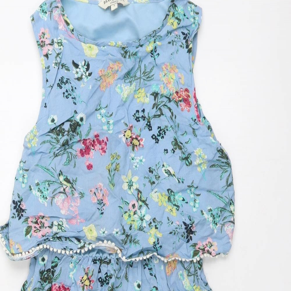 Brave Soul Womens Blue Floral Viscose Mini Size S Boat Neck Pullover