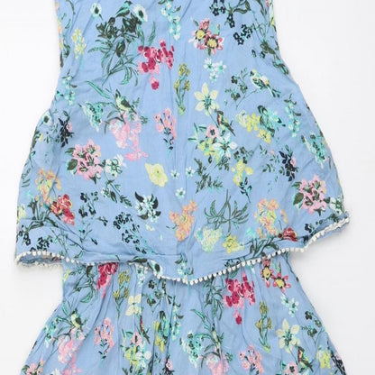 Brave Soul Womens Blue Floral Viscose Mini Size S Boat Neck Pullover