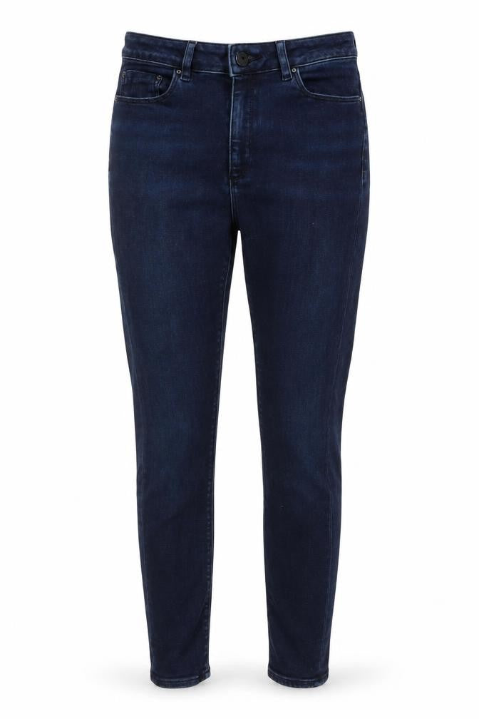 Front view of ASOS women’s blue cotton skinny jeans, size UK 26, in, 27-inch leg regular button