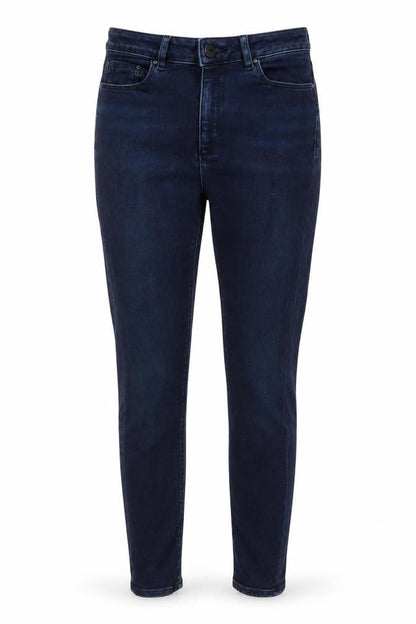 Front view of ASOS women’s blue cotton skinny jeans, size UK 26, in, 27-inch leg regular button
