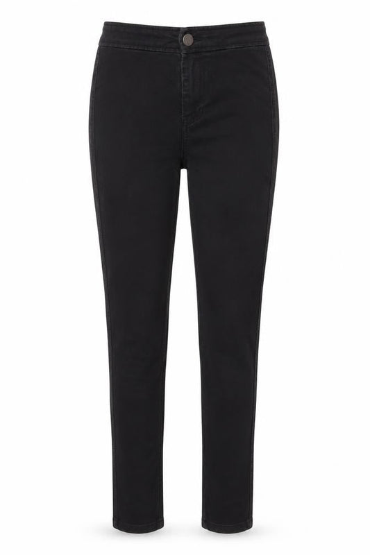 Front view of ASOS women’s black cotton skinny jeans, size UK 26, in, 32-inch leg regular button