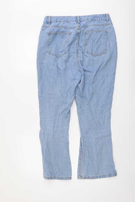 Boohoo Womens Blue Cotton Bootcut Jeans Size 12 L25 in Regular Button