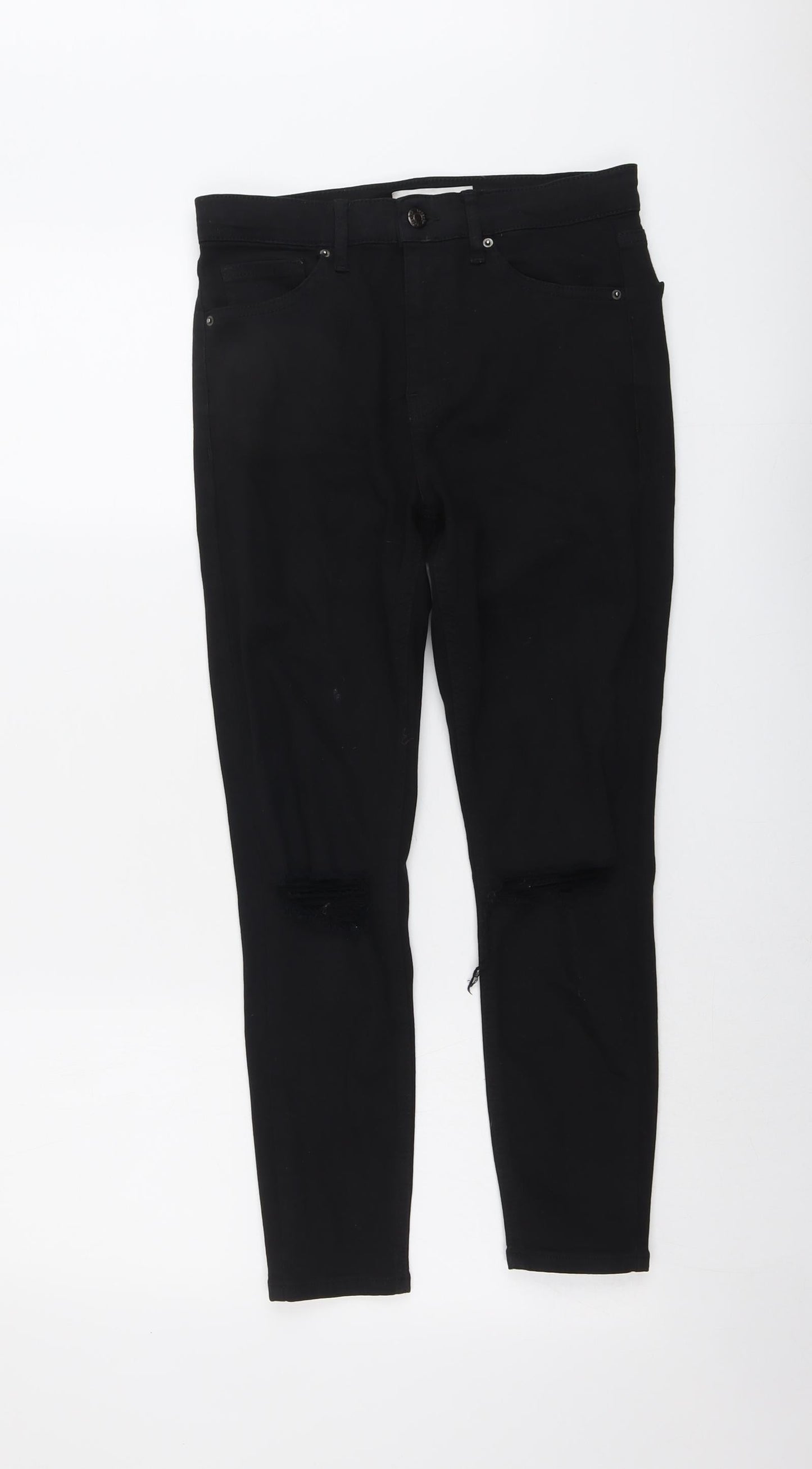 Topshop Womens Black Cotton Skinny Jeans Size 28 L25 in Regular Button
