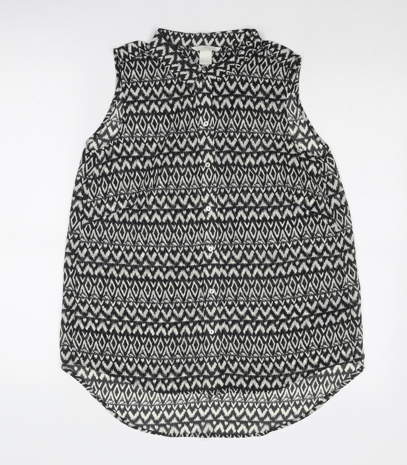 Womens UK Size 8 H&M Black Basic Button-Up