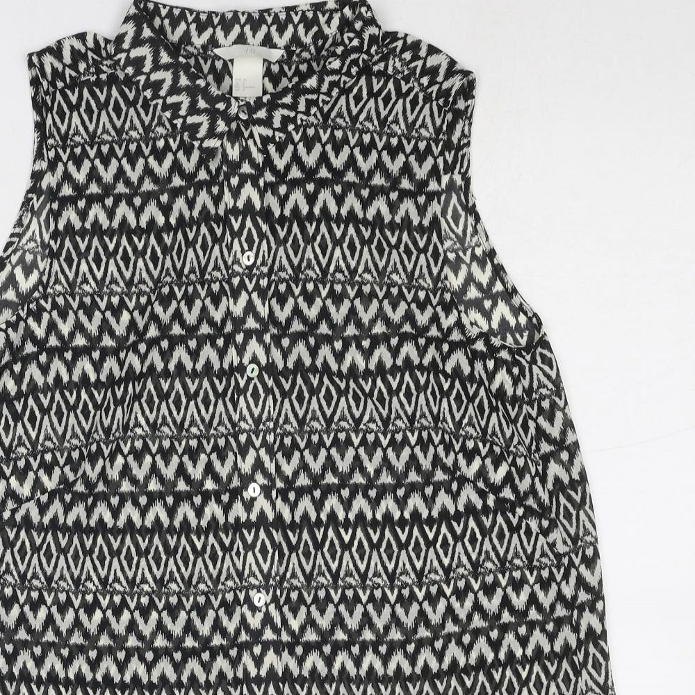 Womens UK Size 8 H&M Black Basic Button-Up