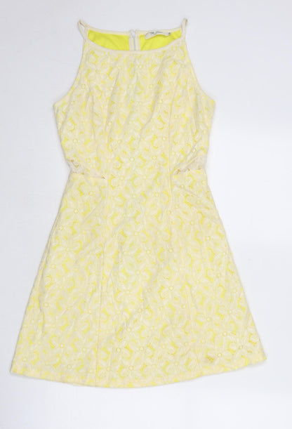 The Style London Womens Yellow Floral Polyester Slip Dress Size XS Round Neck Zip