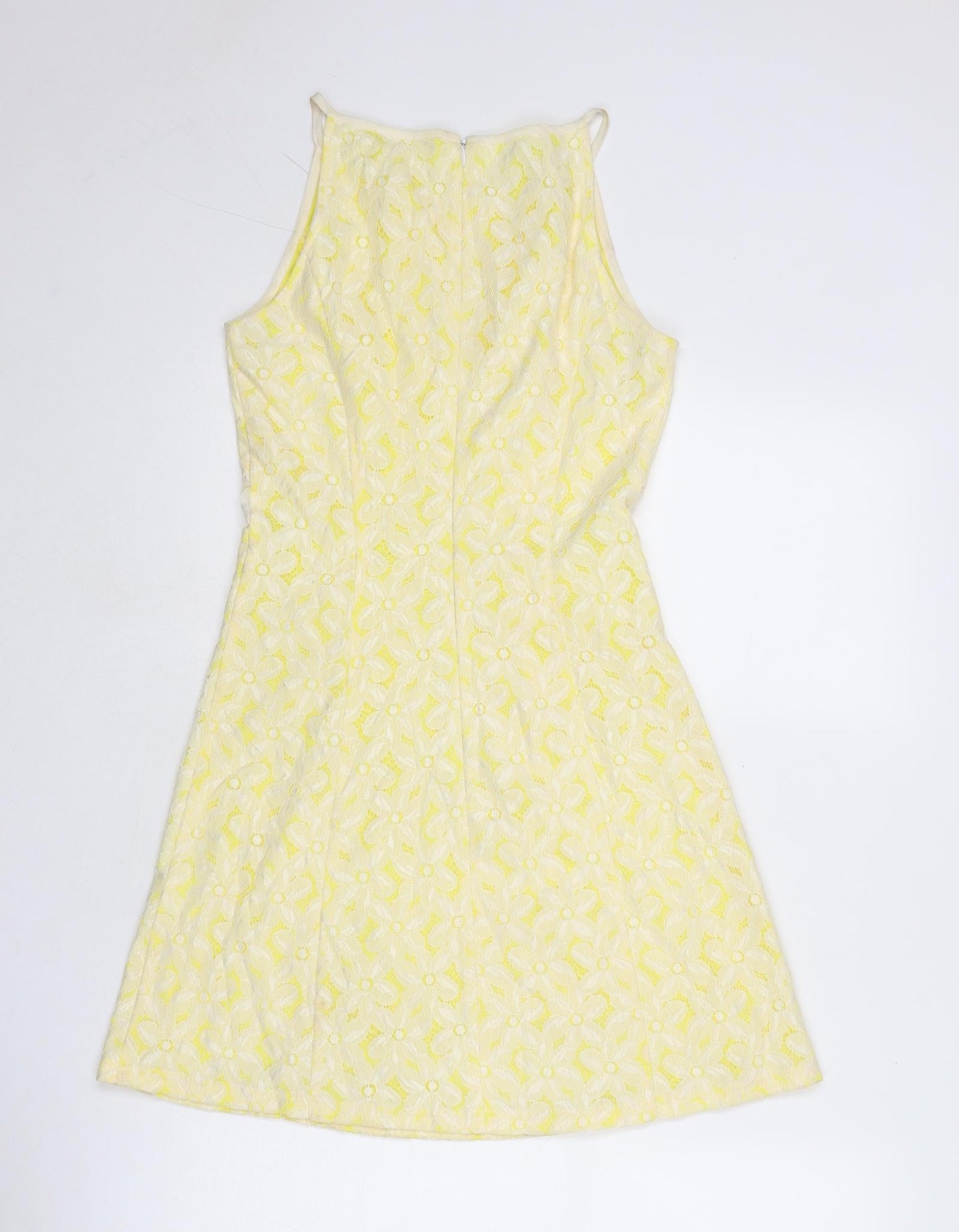The Style London Womens Yellow Floral Polyester Slip Dress Size XS Round Neck Zip