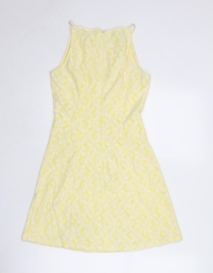The Style London Womens Yellow Floral Polyester Slip Dress Size XS Round Neck Zip
