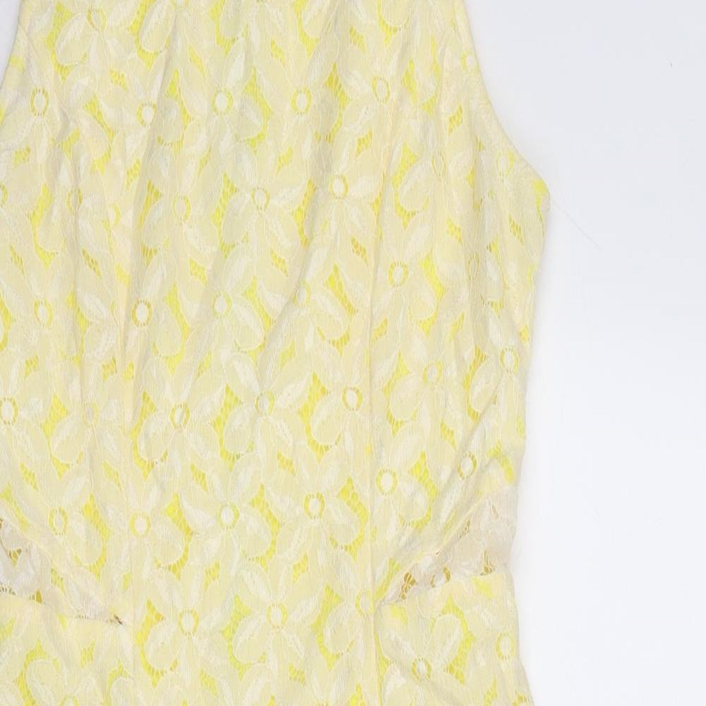 The Style London Womens Yellow Floral Polyester Slip Dress Size XS Round Neck Zip