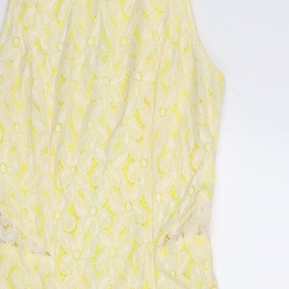 The Style London Womens Yellow Floral Polyester Slip Dress Size XS Round Neck Zip