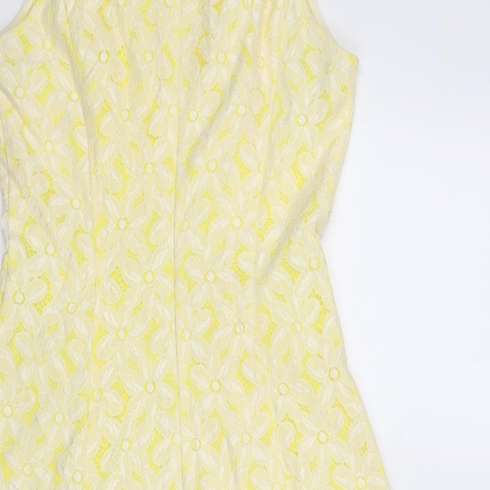 The Style London Womens Yellow Floral Polyester Slip Dress Size XS Round Neck Zip