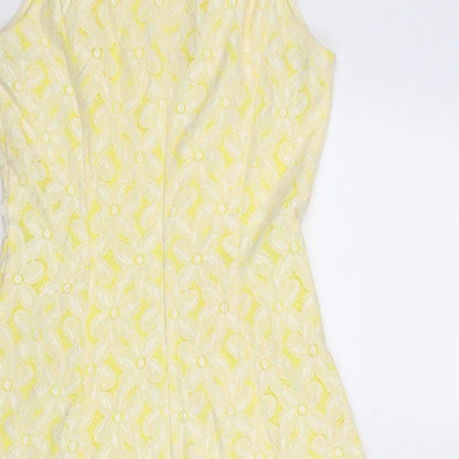 The Style London Womens Yellow Floral Polyester Slip Dress Size XS Round Neck Zip