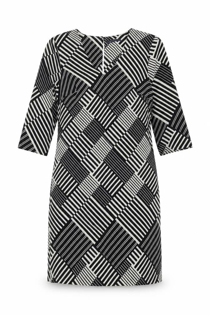 Marks and Spencer Womens Black Geometric Polyester A-Line Size 10 V-Neck Button