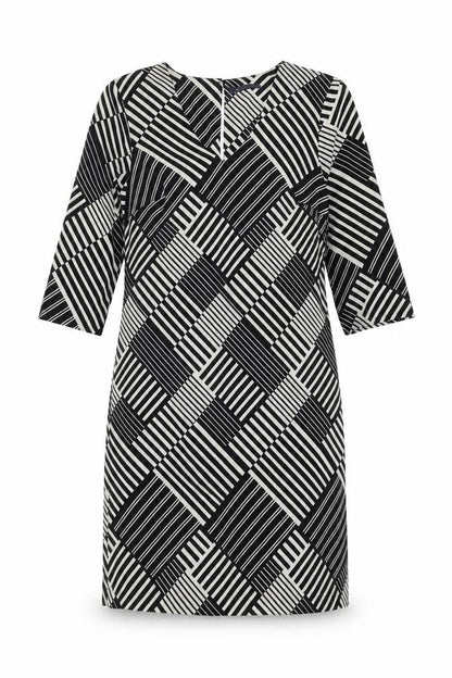 Marks and Spencer Womens Black Geometric Polyester A-Line Size 10 V-Neck Button