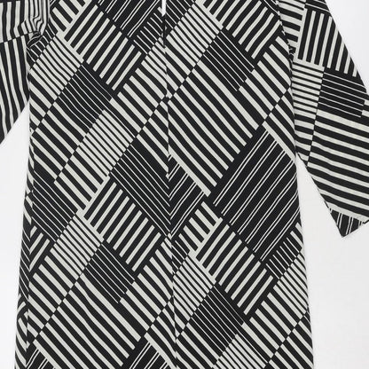 Marks and Spencer Womens Black Geometric Polyester A-Line Size 10 V-Neck Button
