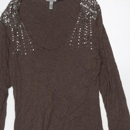 Bandolera Womens Brown Viscose A-Line Size 16 Scoop Neck Pullover