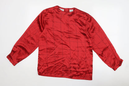 Principles Womens Red Geometric Polyester Basic Blouse Size 6 Round Neck